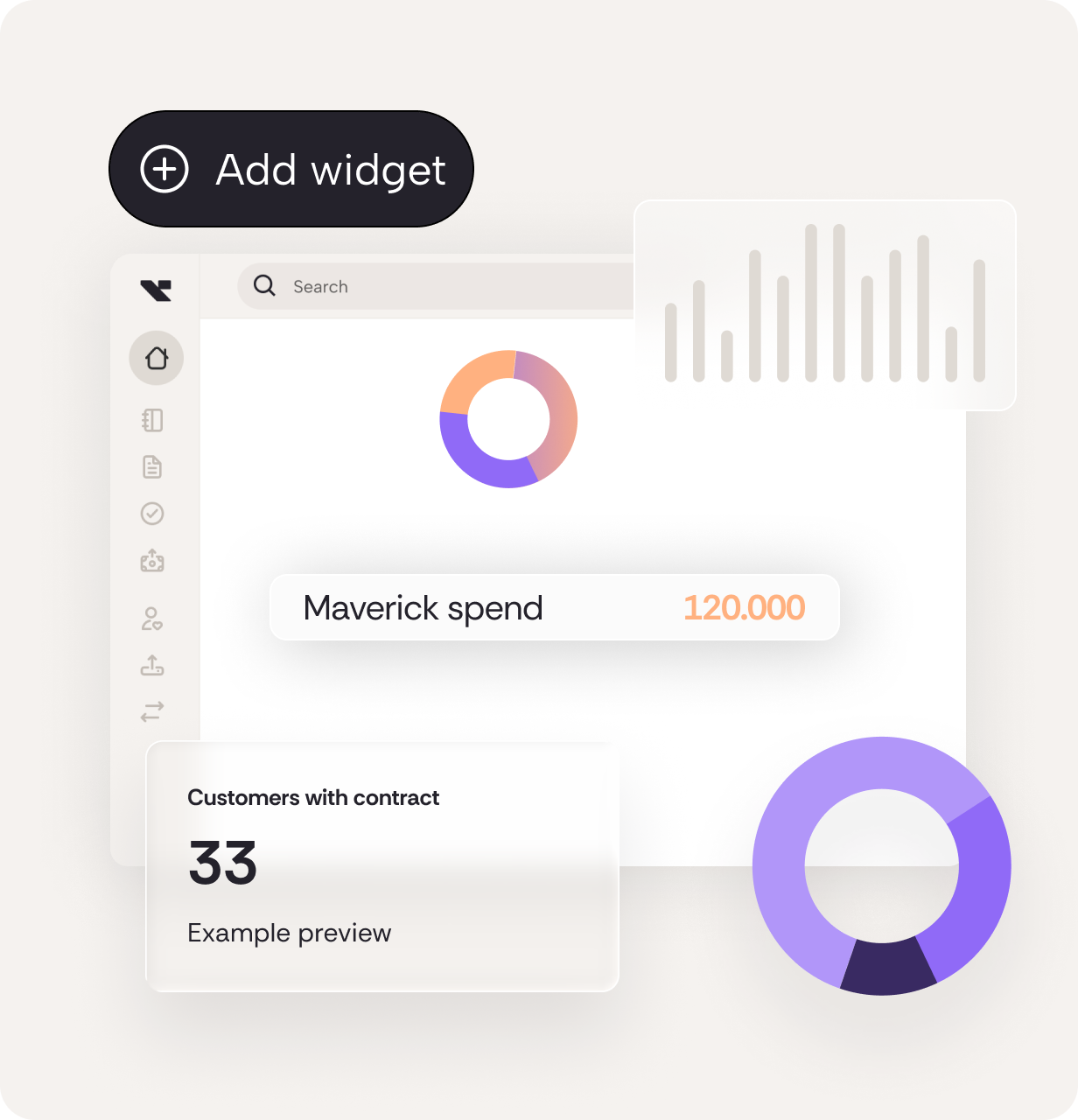 Vendortell financial contract intelligence — contracts, purchase target, vendors without contract, maverick spend and widget-based dashboard
